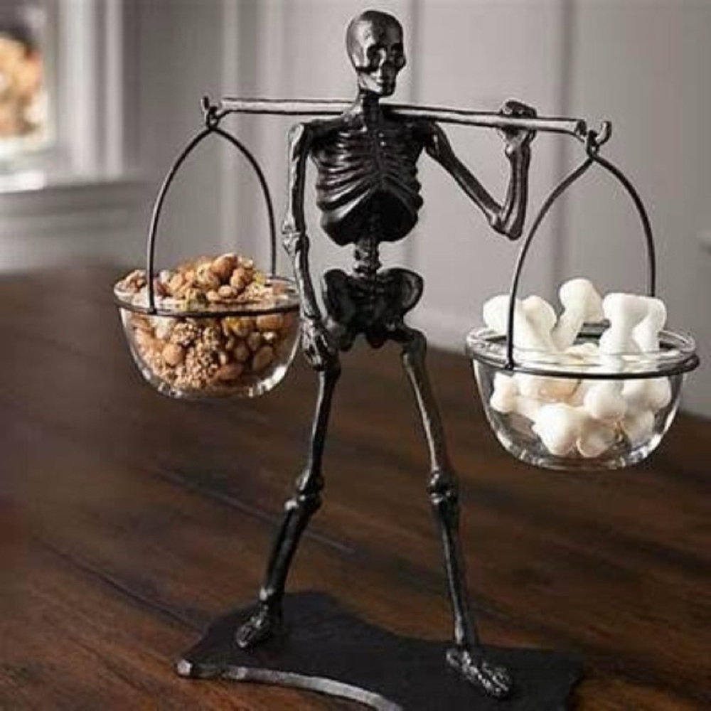 NWOB Pottery Barn Walking Dead Skeleton Double Snack Server 🦴 Condiment Set 💀 - Picture 1 of 10